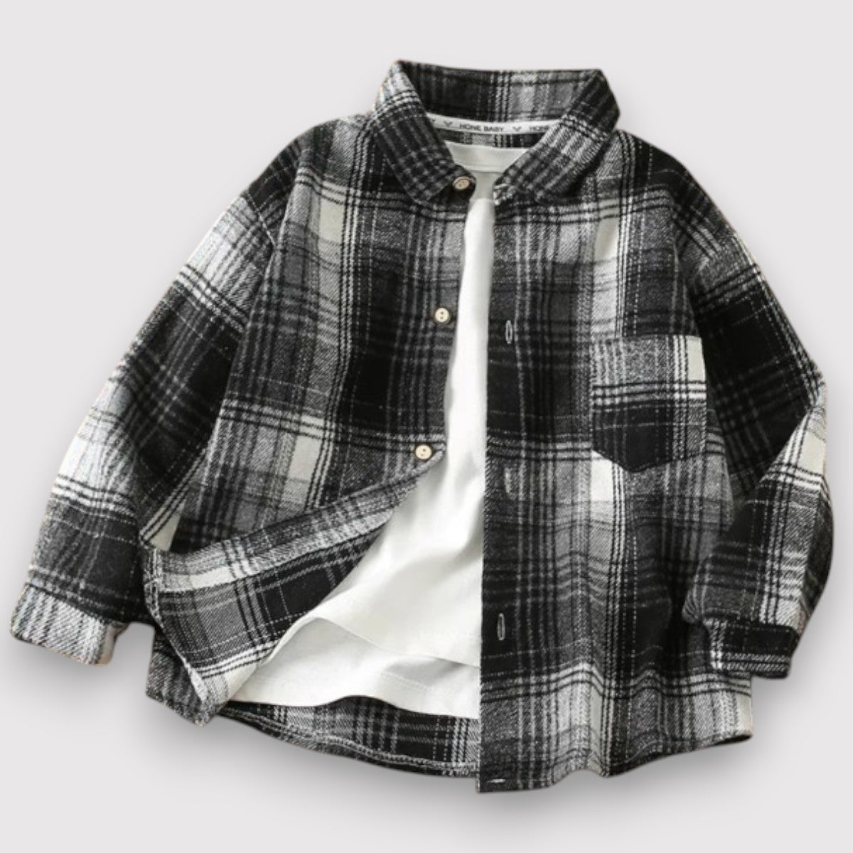 Boys Flannel Buttondown Checkered Shirt-Black